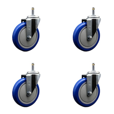Service Caster 5'' Blue Polyurethane Wheel Swivel 7/16'' Grip Ring Stem Caster Set, 4PK SCC-GR20S514-PPUB-BLUE-716138-4